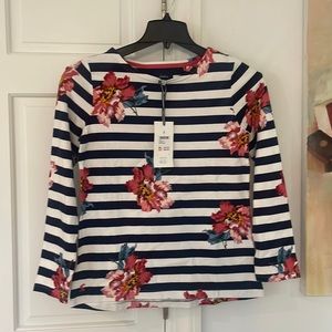 NWT NEW Womens Joules Long Sleeve Top Navy Stripe Floral US 6 🥰